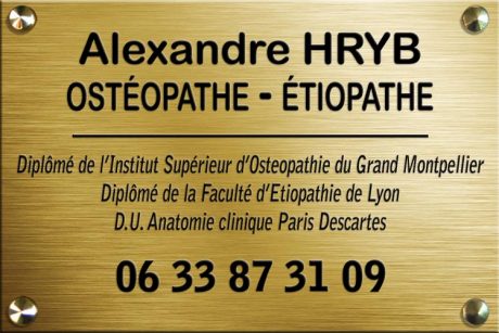 Plaque - Alexandre Hryb - osteopathe etiopathe Cogolin - Saint Tropez - Sainte Maxime - Le Lavandou - La Londe 4